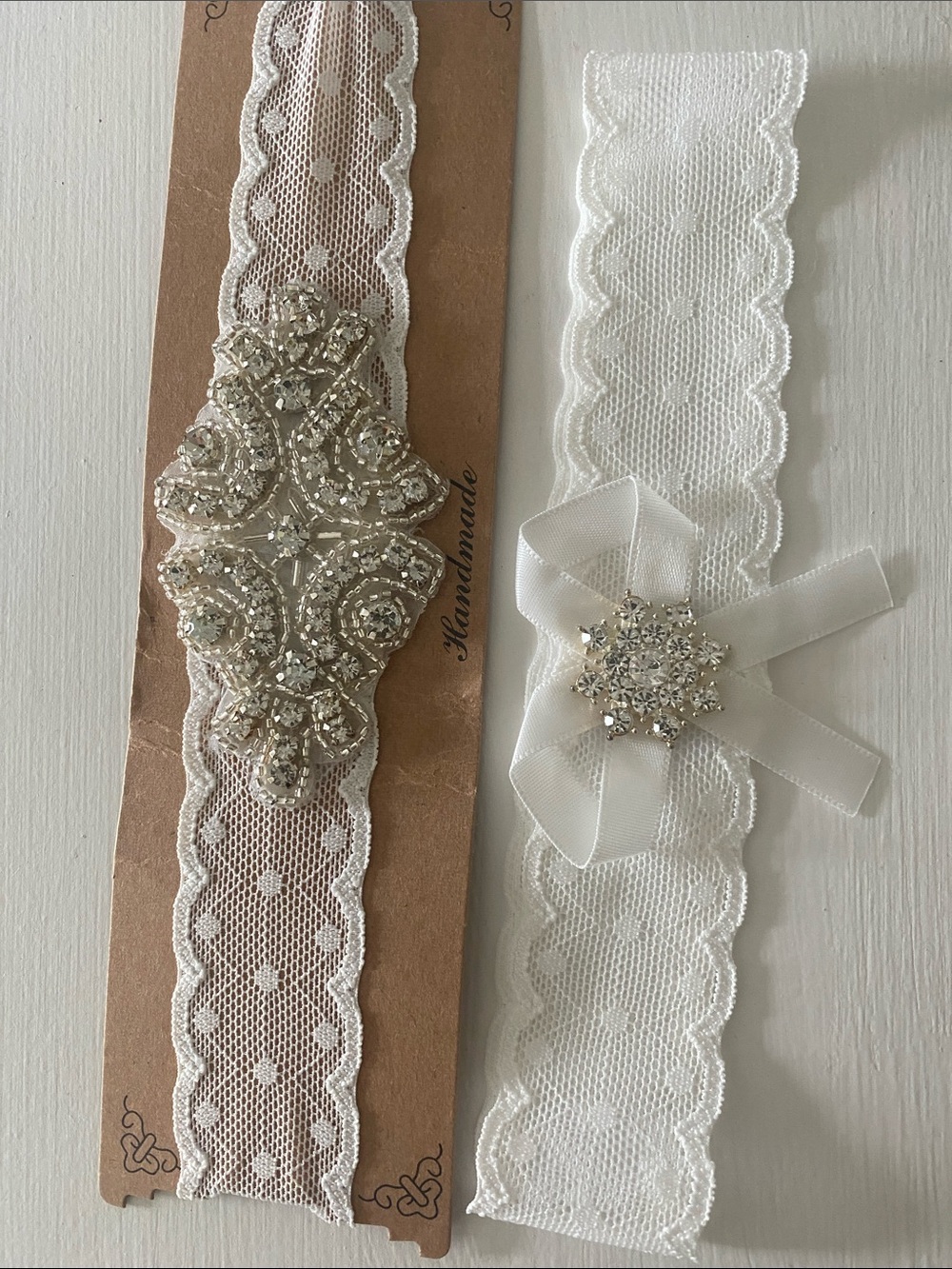 2pcs Rhinestone Faux Pearl Lace Wedding Bridal Garter